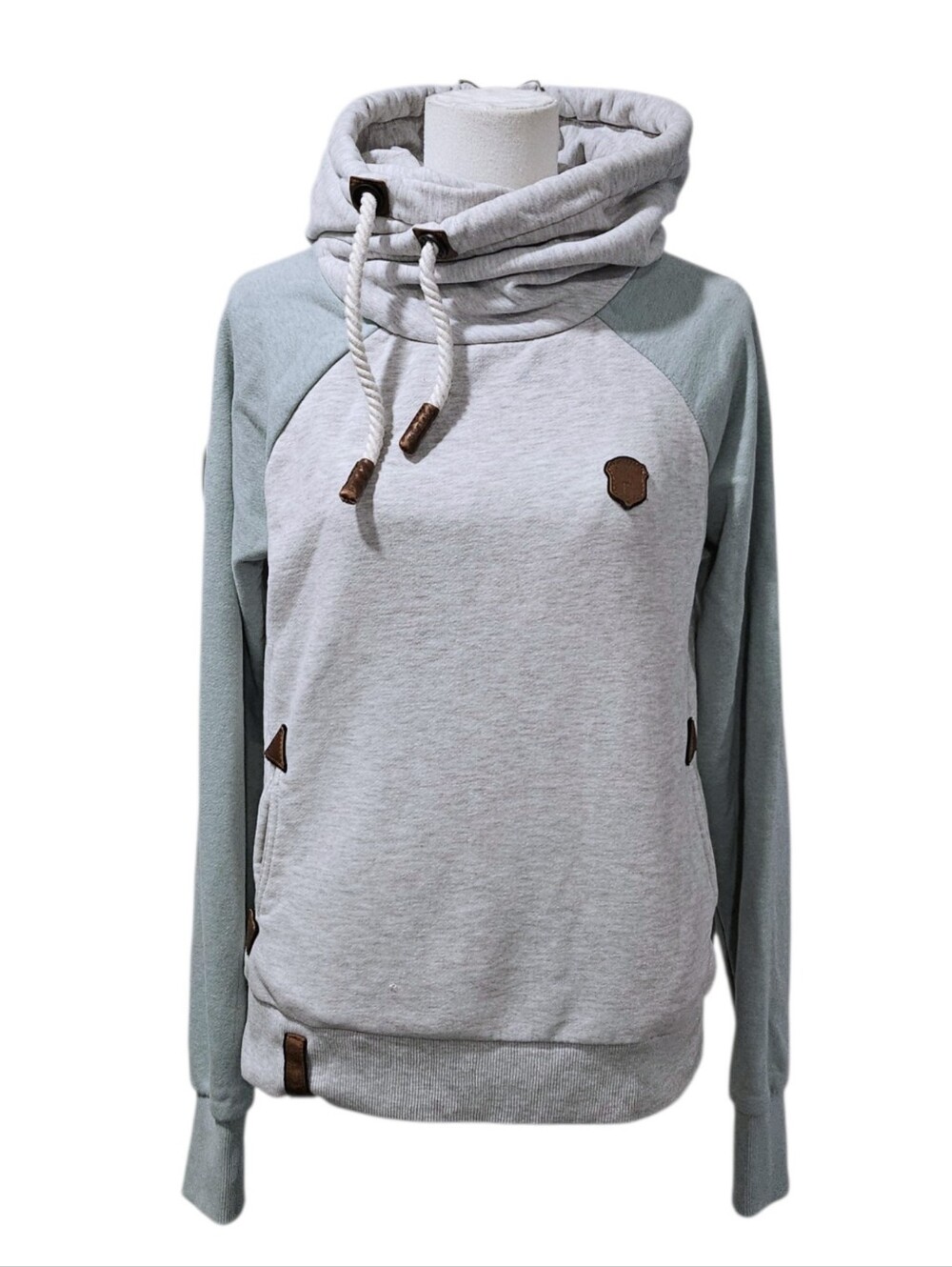 Naketano Two-Tone Light Gray and Sage Pullover Hoodie L